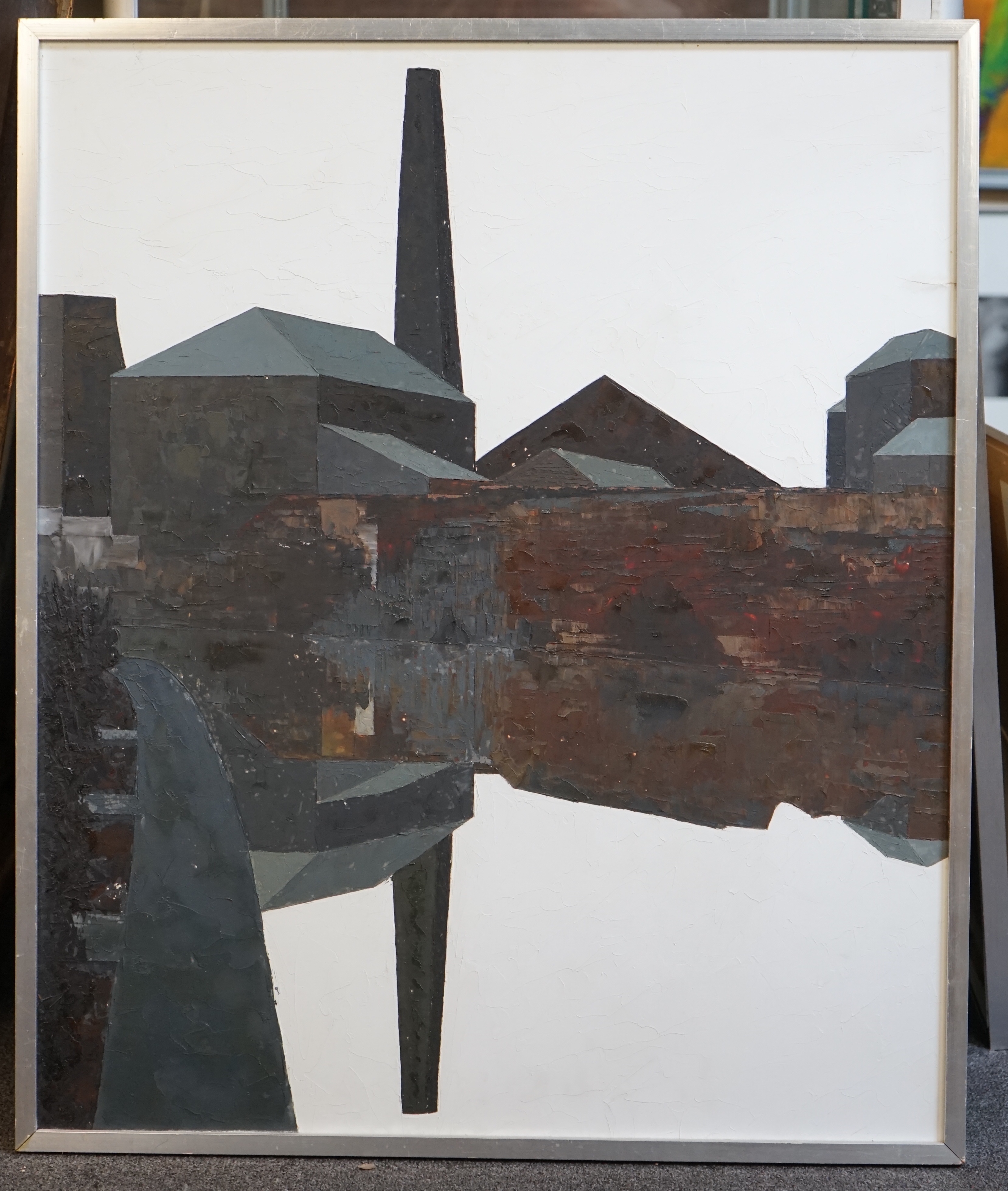 Maurice A. Wade (1917-1991), ‘Black Chimney & Red Wall’, oil on board, 76 x 63cm